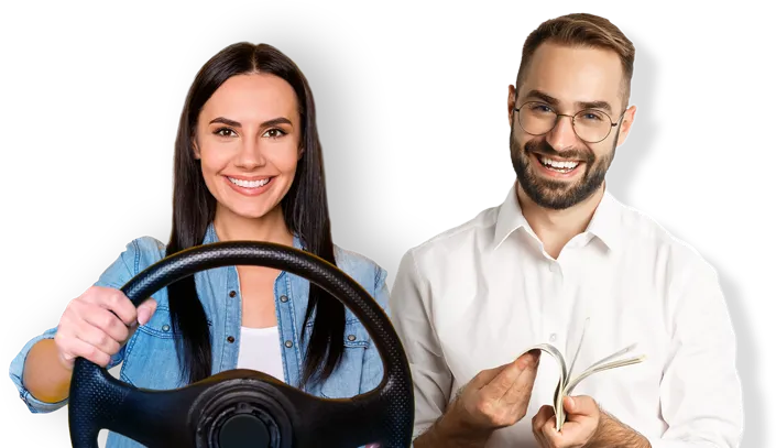 Uśmiechnięty kierowca i zadowolony właściciel